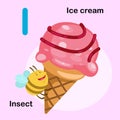 Illustration Alphabet Letter I-Ice cream,Insect