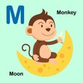 Illustration Alphabet Letter M-Moon,Monkey