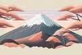 Illustration of alpine mountains in creme background