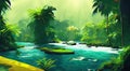 illustration of the amazon with a great river WITH BLUE WATERS in high definition Royalty Free Stock Photo