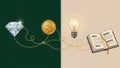 Illustration of ambition, wealth, knowledge, and innovation connected by golden threads Royalty Free Stock Photo