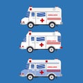 Illustration ambulance car on blue background. Ambulance auto paramedic emergency. Ambulance vehicle medical evacuation.
