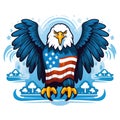 Illustration of an american bald eagle with USA flag in the background done in cartoon style. Royalty Free Stock Photo
