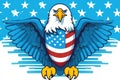 Illustration of an american bald eagle with USA flag in the background done in cartoon style. Royalty Free Stock Photo