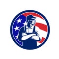 American Supermarket Worker Wearing Mask USA Flag Circle Retro