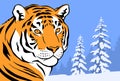 Illustration Amur tiger in the winter forest