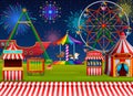 Amusement park scene with circus tent and firework Royalty Free Stock Photo