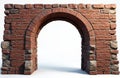 Illustration of ancient brick archway on white backdrop. Rustic masonry architecture background is isolated. Empty passage Royalty Free Stock Photo