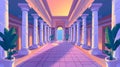 Illustration of an ancient building design with pillars, Greek temple, roman architecture, castle corridor with columns Royalty Free Stock Photo