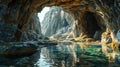 An ancient cave with clear water