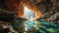 An ancient cave with clear water