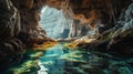 An ancient cave with clear water