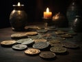 Illustration of ancient coins on a table Royalty Free Stock Photo