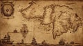 illustration, ancient medieval nautical map, ai generative