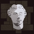 Illustration of an ancient statue on a black background. The head of the ancient goddess Aphrodite, Venus of Milo, a