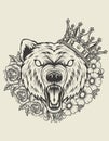 Illustration angry bear head with flower ornament Royalty Free Stock Photo