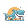 Angry blue shark logo character mascot icon funny cartoon vector style Royalty Free Stock Photo