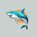 Angry blue shark logo character mascot icon funny cartoon vector style Royalty Free Stock Photo