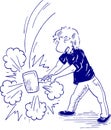 Illustration of a cartoon boy slamming with a hammer