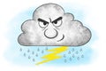 illustration of angry cartoon thunderstorm cloud