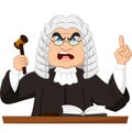 Angry male judge holding gavel and pointing up