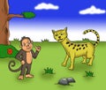 illustration of angry monkeys and leopards in the middle of the forest