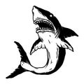 Illustration of angry shark in monochrome style. Design element for logo, label, sign, emblem, poster. Royalty Free Stock Photo