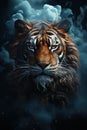 Illustration angry tiger portrait fire and smoke. Animal on a dark background. Generative AI Royalty Free Stock Photo