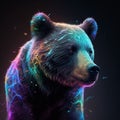 illustration animal bear neon on blue background.