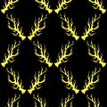 illustration with animal gold horns silhouettes isolated on black background. Seamless pattern Royalty Free Stock Photo