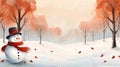 Illustration animated landscapes of snowman in the forest at snow season