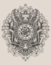 illustration antique clock with engraving ornament Royalty Free Stock Photo