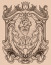 illustration antique heart with pray hand engraving style