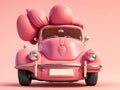 illustration of antique pink car with pink background. Generative AI