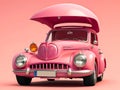 illustration of antique pink car with pink background. Generative AI