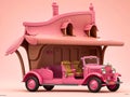 illustration of antique pink car with pink background. Generative AI
