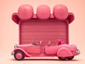 illustration of antique pink car with pink background. Generative AI