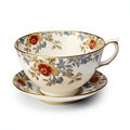 Antique porcelain tea cup with floral pattern isolated on white background Royalty Free Stock Photo