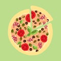 Illustration. Appetizing pizza vintage drawing .