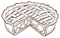 Illustration of an apple pie with lattice crust, and missing piece Royalty Free Stock Photo