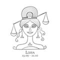 Illustration of Aquarius zodiac sign. Element of Air. Beautiful Girl Portrait. One of 12 Women in Collection For Your Royalty Free Stock Photo