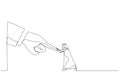 Illustration of arab businessman fight and keep pushing against giant business hand. Metaphor for conflict against boss or