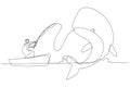 Illustration of arab businessman get big fish whale concept of catching big profit. One continuous line art style Royalty Free Stock Photo