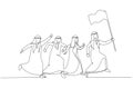 Illustration of arab businessman hold flag and lead the way. Single line art style