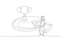 Illustration of arab businessman working effective and efficient and being productive get trophy. Continuous line art style