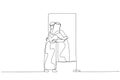 Illustration of arab man hugging own reflection on the mirror concept of self love. One line art style