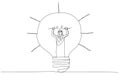 Illustration of arab muslim businessman go inside light bulb to fix or invent new idea metaphor of entrepreneurship. Single