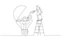 Illustration of arab muslim businesswoman drop lubricant or grease into mechanical gears lightbulb concept of creativity. One