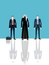 Illustration of Arabian businessman in national dress and his team. Oil and gas industry concept Royalty Free Stock Photo