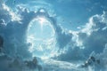 Illustration of the arch of the sky is shining, with an open door in heaven surrounded Royalty Free Stock Photo